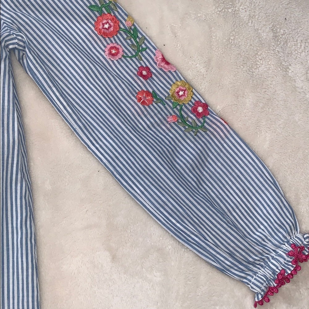 Mini Boden Girls' Striped Floral Embroidered Kaftan in Blue MIx EUC Tunic/Dress - Picture 11 of 16